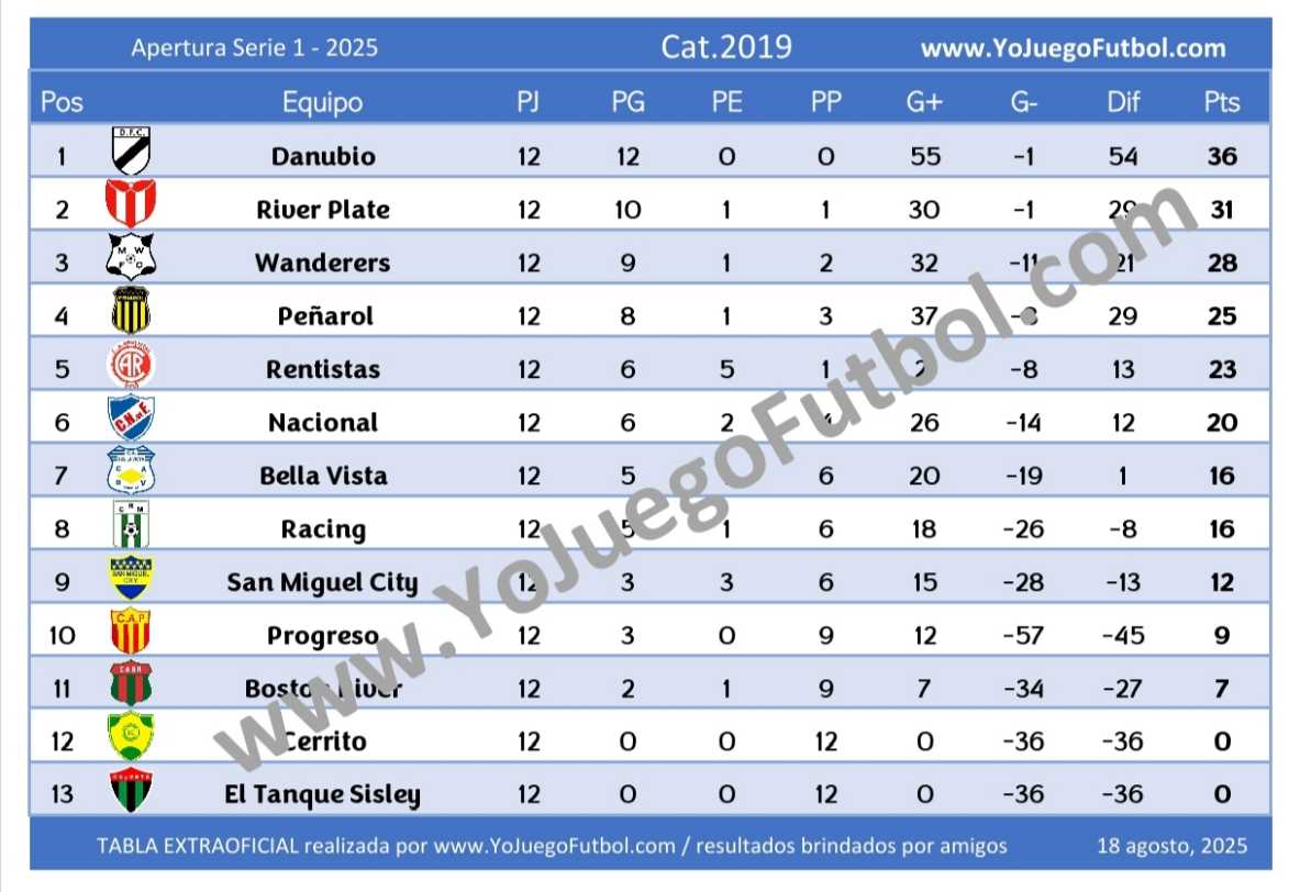 Tabla Categoría 2019 - AUFI 2025 - Apertura - Serie 1
