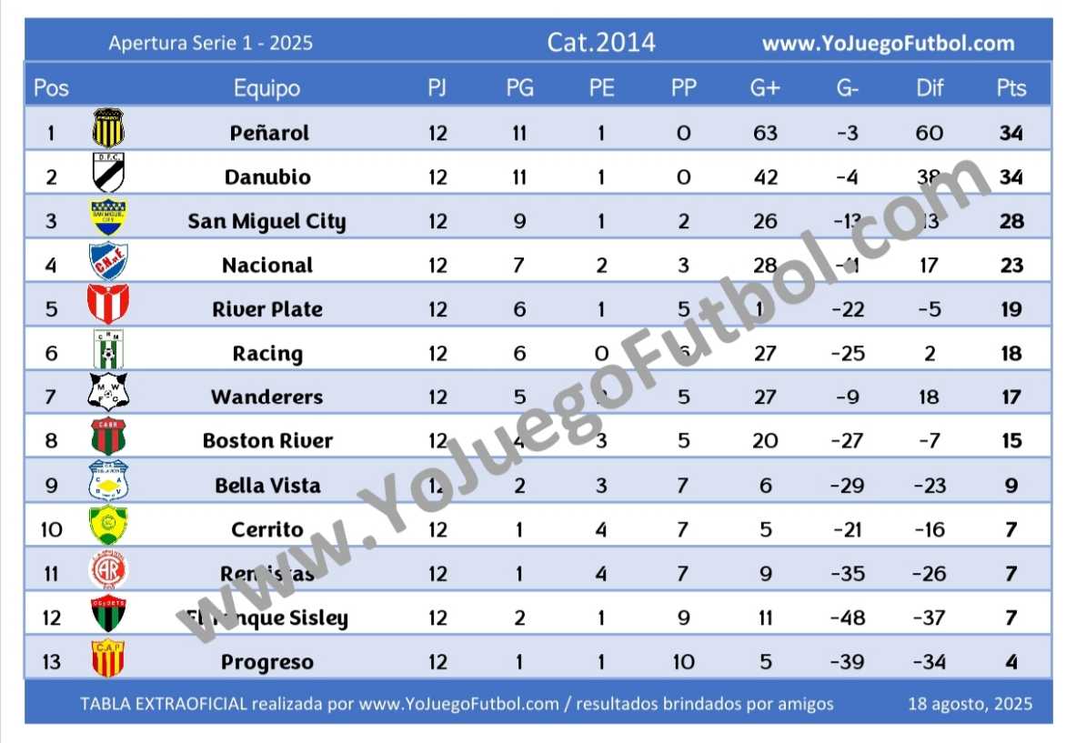 Tabla Categoría 2014 - AUFI 2025 - Apertura - Serie 1